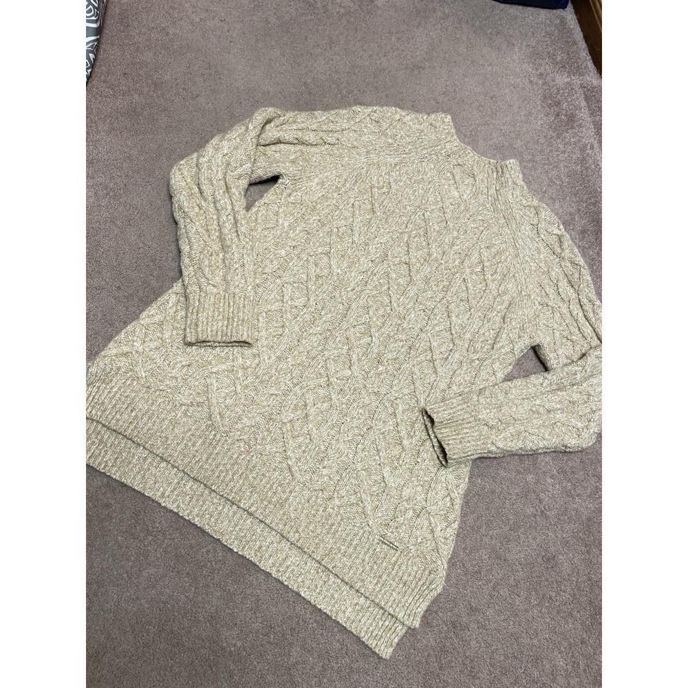 Michael Kors Gold Chunky Cable Knit Sweater Lg Women's‎ pullover high collar